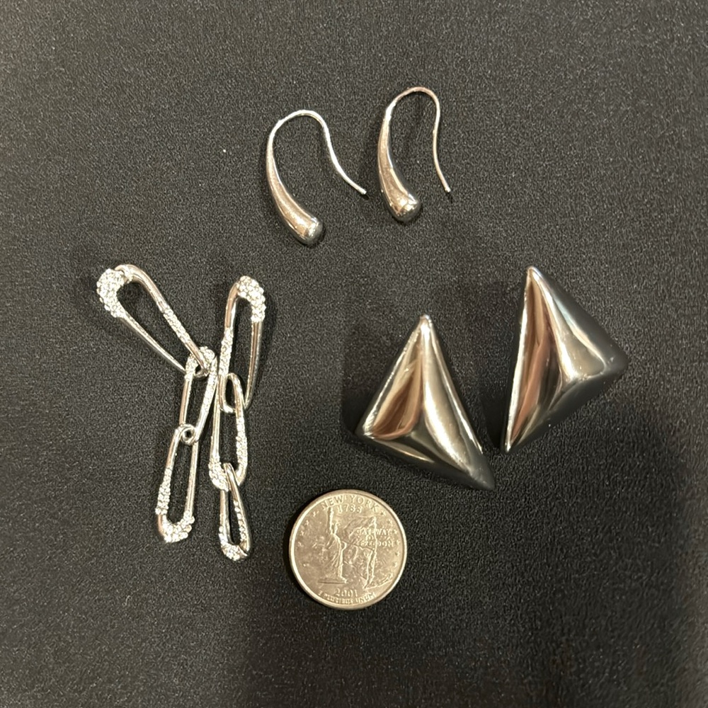 Silver Tone Earrings Bundle, lot of 3